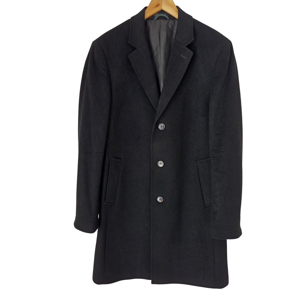 Lauren Ralph Lauren Mens Black Wool Cashmere Italian Fabric Overcoat 40L
